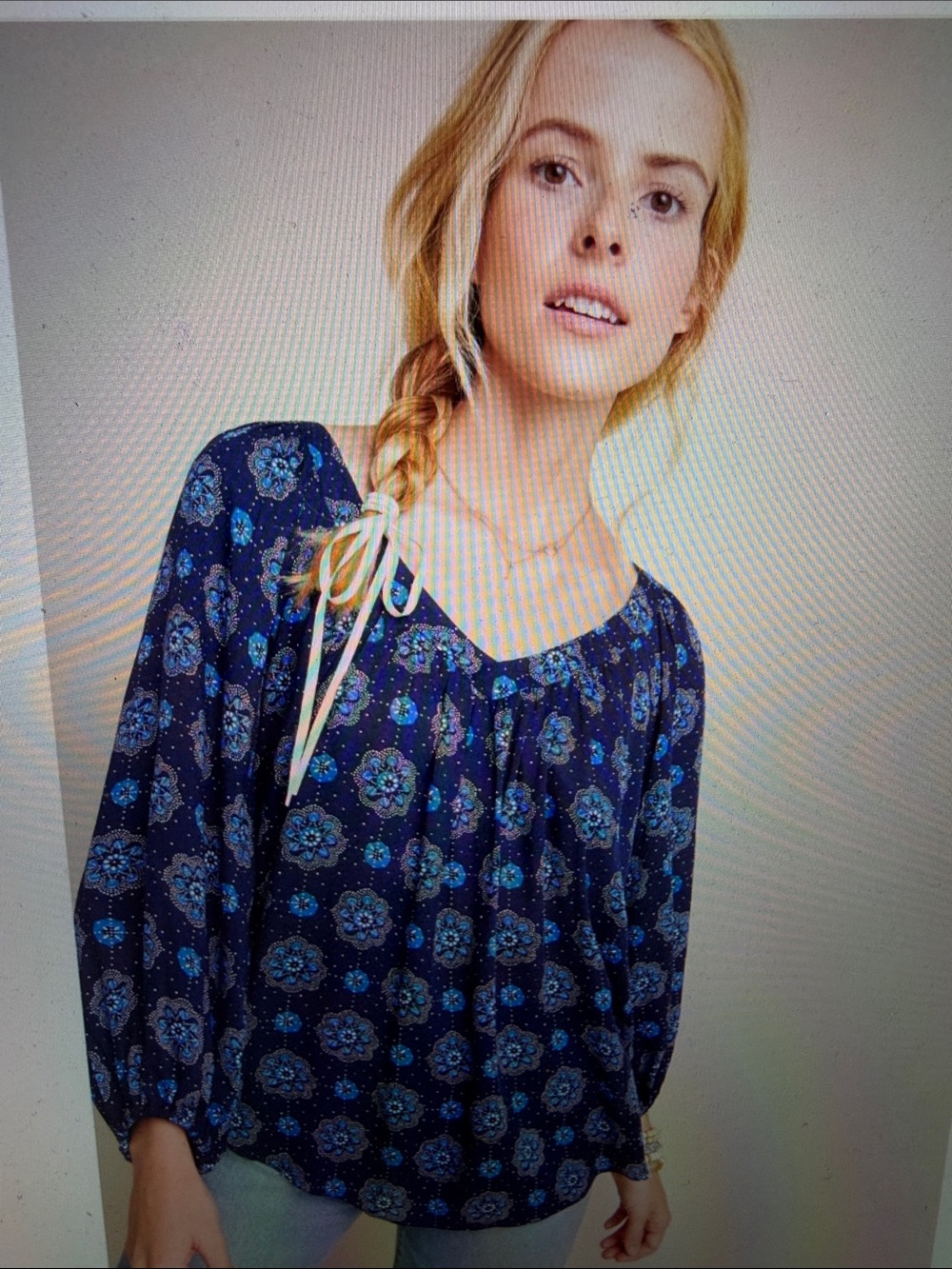 Maeve Anthropologie sz 12 Boswell soft romantic boho top blue floral medallions